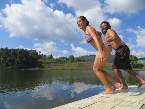 Jumping into Lake Bunyonyi