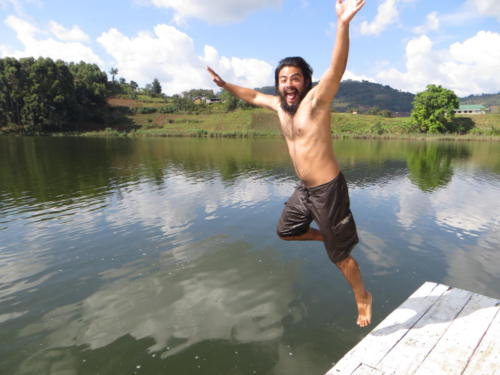 Sal Jumping into Lake Bunyonyi